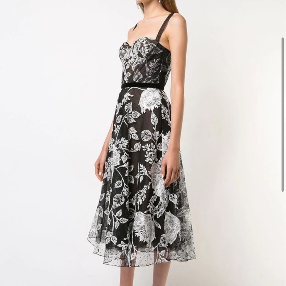 NWT Marchesa Notte Designed black hand embroidered sweetheart fit & flare dress - Picture 2 of 5